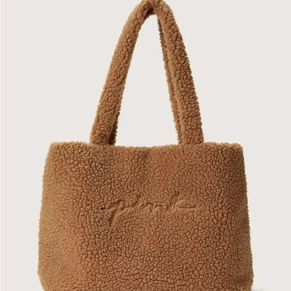 PINK Victoria's Secret Cozy Brown Teddy Tote - Picture 3 of 9